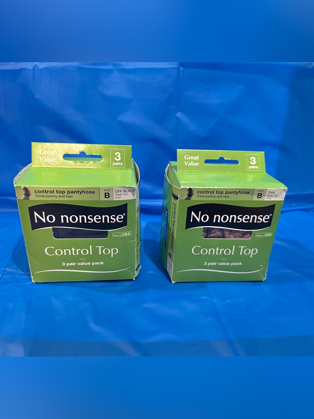 No Nonsense Control Top Pantyhose 3 Pair Pack Off Black & 3 Pair Tan Both size B